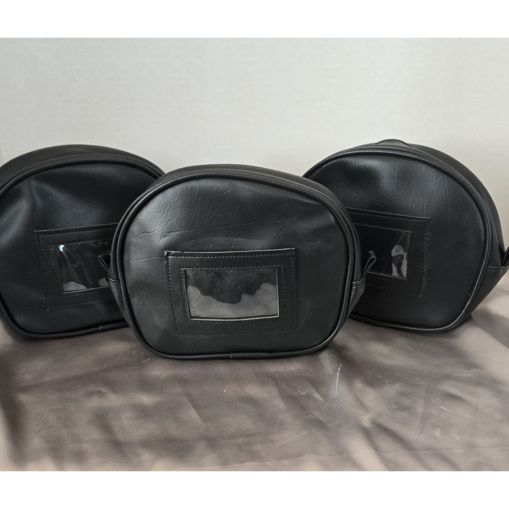 Lot Of 3 Small Toiletry Bags 8" x 6.5" Spacious Black Travel Zipper Faux Leather
